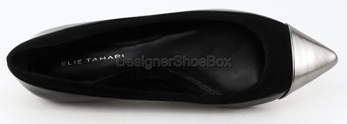 $280 ELIE TAHARI TAYLOR Pewter Black Patent Leather Designer Flats 5 EUR 35 - Picture 3 of 4