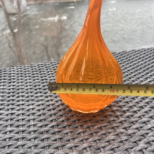 Murano Renzo Stellon Vintage Orange Small Tear Drop Vase 8" Hand Blown - Picture 7 of 7