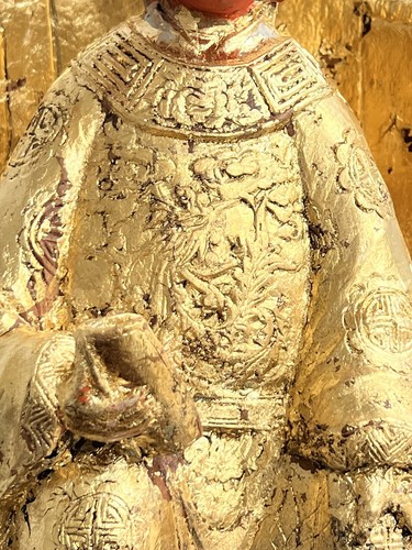 Antigua estatua de madera china de la dinastía Ming templo estatuilla tallada a mano dorada - Imagen 4 de 24
