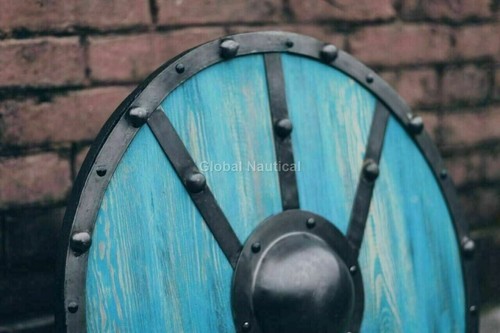 24" Viking Shield Battle-Ready Wooden Shield Heavy Metal Fittings gift - Picture 3 of 4