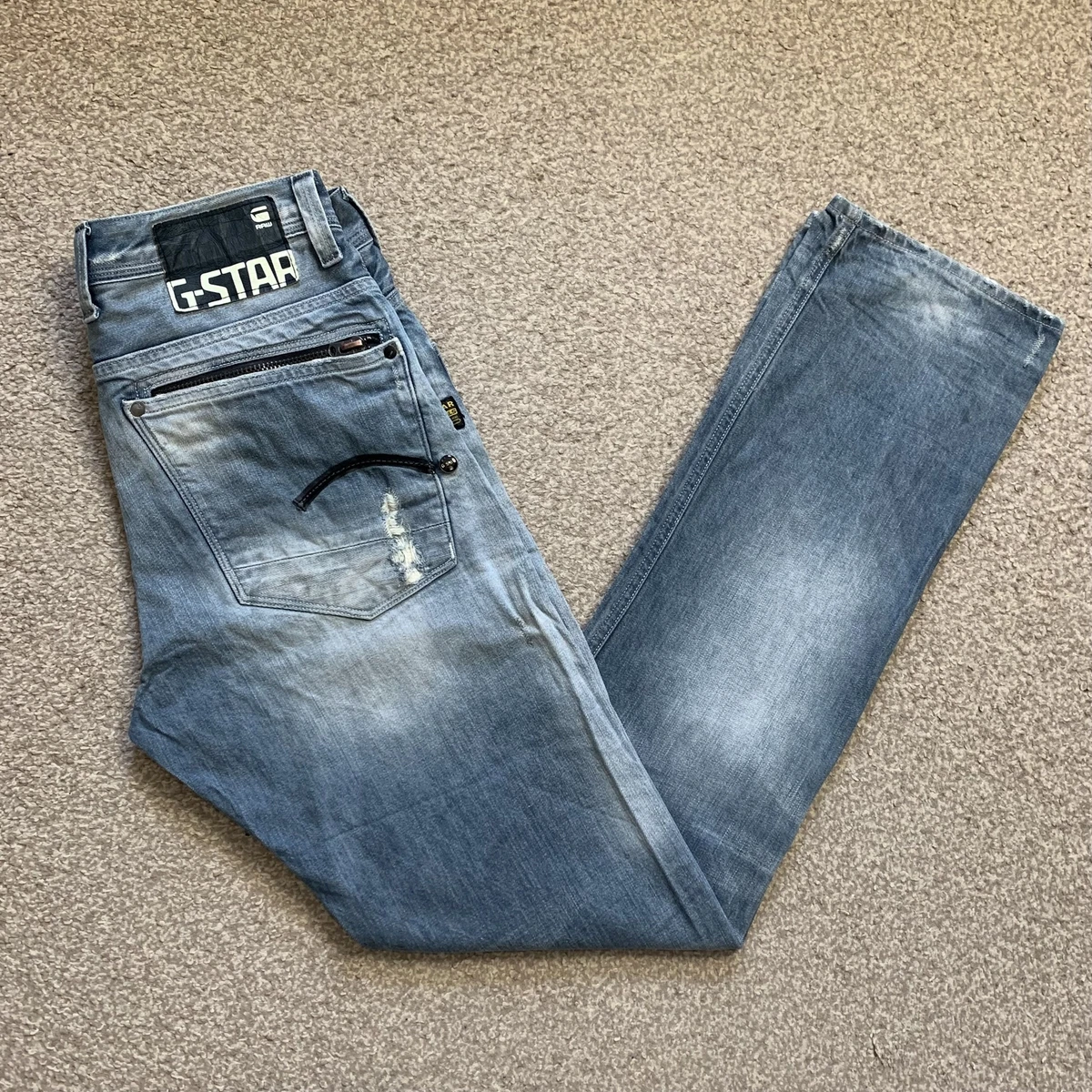 G Star Raw Jeans Slim Straight Distressed 3301 RN104506 CA41169 Button Fly 31x35