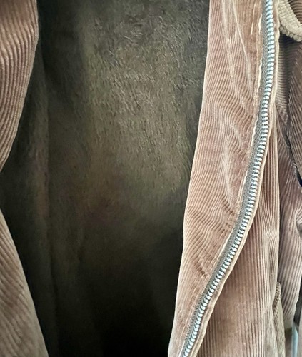 Vtg Weathercaster Modern Idea Men’s Coat Brown Corduroy Size 44 Pockets Faux Fur - Picture 9 of 17