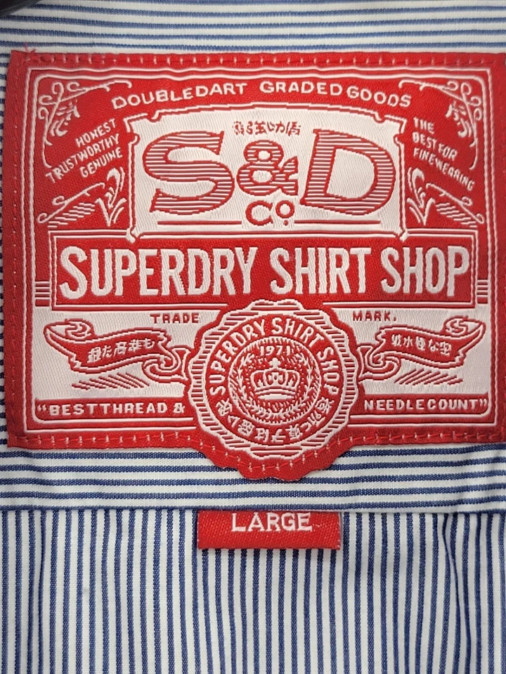 Superdry Camisa Mujer Grande Azul Rayas Abotonadas Bordada Retro Y2K Preppy Foto 4 de 4