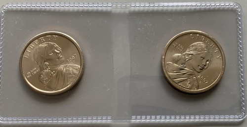 P&D Sacagawea 2007 dólar nativo americano moneda como nueva UNC/BU juego de 2 monedas con FLIP - Imagen 11 de 11