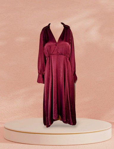 NWT'S ZARA Cottage Core Satin Long Sleeve Purple Dress Sz Medium V- Neck Women's