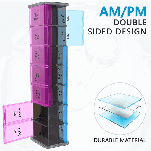 Extra Large Pill Organizer Black XXL Pill Box 7 Day Weekly Pill Box with AM PM - Picture 6 of 6