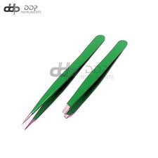 Slant  Pointed Tweezers Set Eyebrow Ingrown Facial  Nose Hair Green Color