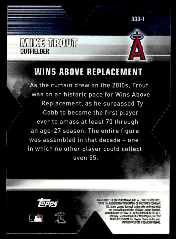 2020 TOPPS CHROME 2010S WINS ABOVE Mike Trout Los Angeles Angels #DOD-1 - Image 2 of 2