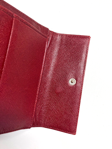 PRADA VINTAGE TRIANGLE EMBLEM POCONO NYLON LEATHER WALLET TRIFOLD ITALY RED - Picture 17 of 24
