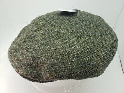 JONATHAN RICHARD OLIVE HARRINGBONE IRISH TWEED FLAT CAP GOLF NEWSBOY 