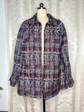 CJ Banks open front Blazer/jacket Red Black Gray Lined Plus Size 1X