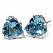 1000 Jewels Heart Cut Aquamarine Ice CZ Sterling Silver Stud Earrings