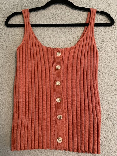 Francesca's Damen L orange gerippt Grobstrick ärmellos Pullover Tank Neu mit Etikett