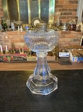 Antique EAPG Pressed Glass Pedestal Kerosene Oil Lamp with Chimney — listing 2