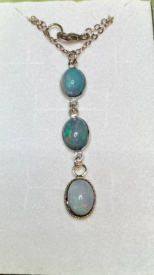 #291- 1.50ct TW, 3 Genuine Ethiopian Welo Opals set in Stealing Silver Pendants