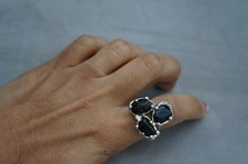 NEW HandCrafted Onyx Semi Precious Stone Silver Ring Adjustable S M L XL