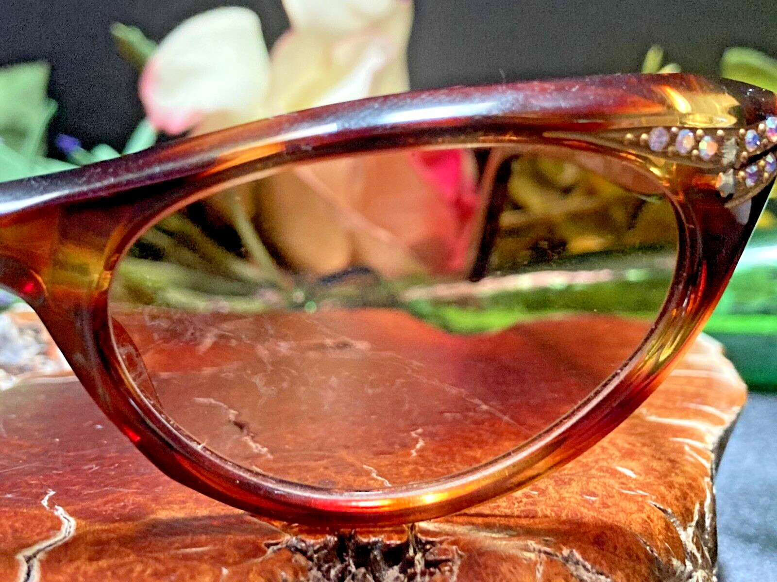 Vintage 50s France Swank Tortoise Shell Rhineston… - image 8