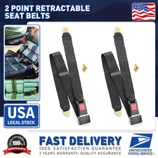 Set Of 2 Universal Retractable 2 Point Car Lap Seat Belt Kit Adjustable Black US