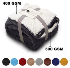 Large Fluffy Sherpa Fleece Blanket Ultra Soft Reversible Warm Sofa Bed Throws