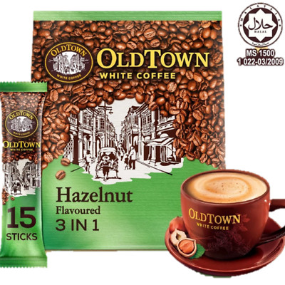Old Town 3-In-1 Instant Hazelnut White Coffee 15 Sticks x 38g (Pack of 4} Halal
