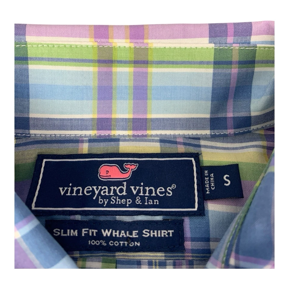 Camisa Baleia Vineyard Vines LS, Slim Fit, Xadrez Buchanan, Azul, Masculina Pequena, NOVA - Imagem 4 de 4