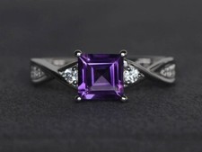 Princess Cut Natural Amethyst 925 Sterling Silver Dainty Proposal Ring For Women