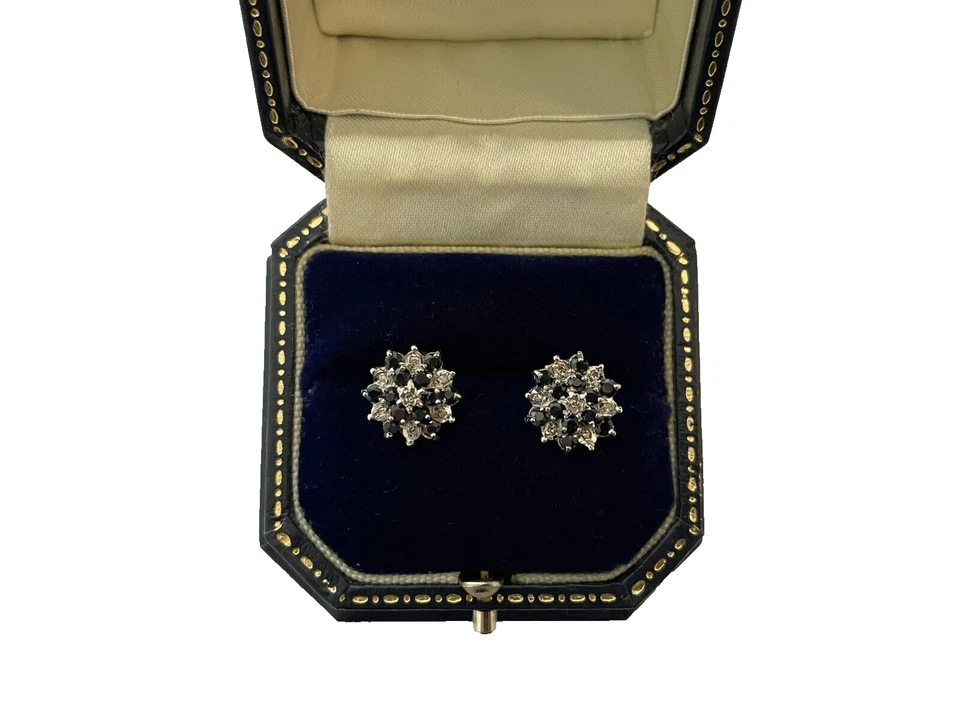 Brincos vintage de safira e diamante 1988 cravejado de ouro 9 quilates - Imagem 3 de 4