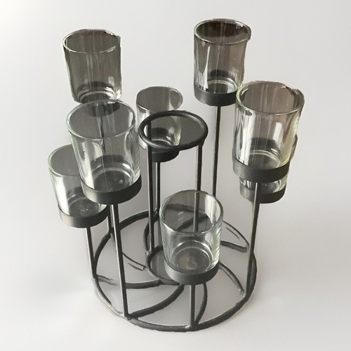 Black Metal Tea Light Votive Candelabra | 8 Votives | Rustic - 第 1/2 張圖片