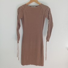 Missguided Dress Size 8 Knitted Ribbed Long Sleeved Autumn Knit Camel Small