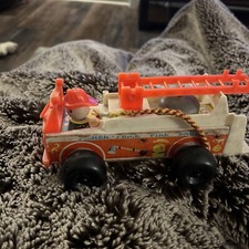 Vintage 1968 Fisher Price Little People Fire Truck Wood   Read below