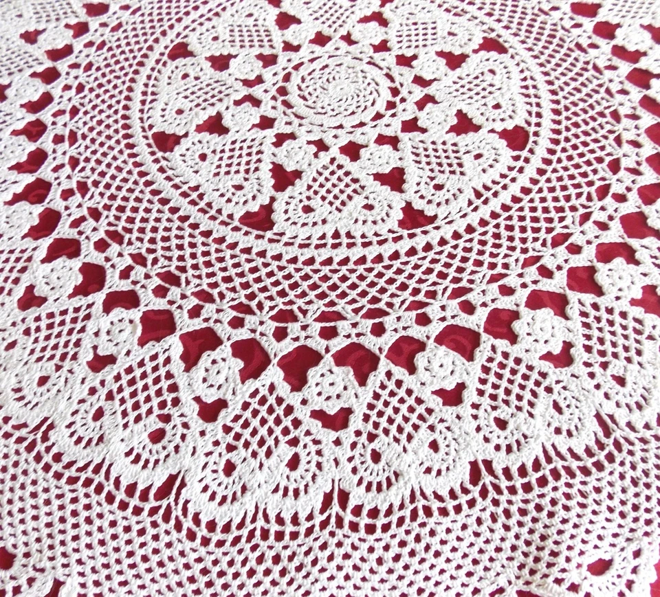 NAPPE CROCHET MAIN CREATION S RAISONNIER ARTISANAT FRANCAIS LES COEURS - Photo 3/4