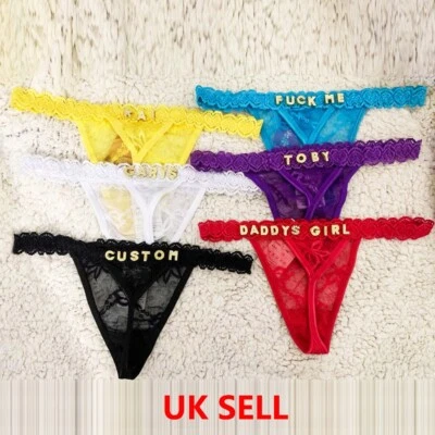 Personalized Lace Thong With Jewelry Silver Crystal Letter Name her Gift Custom - Image 1 of 4