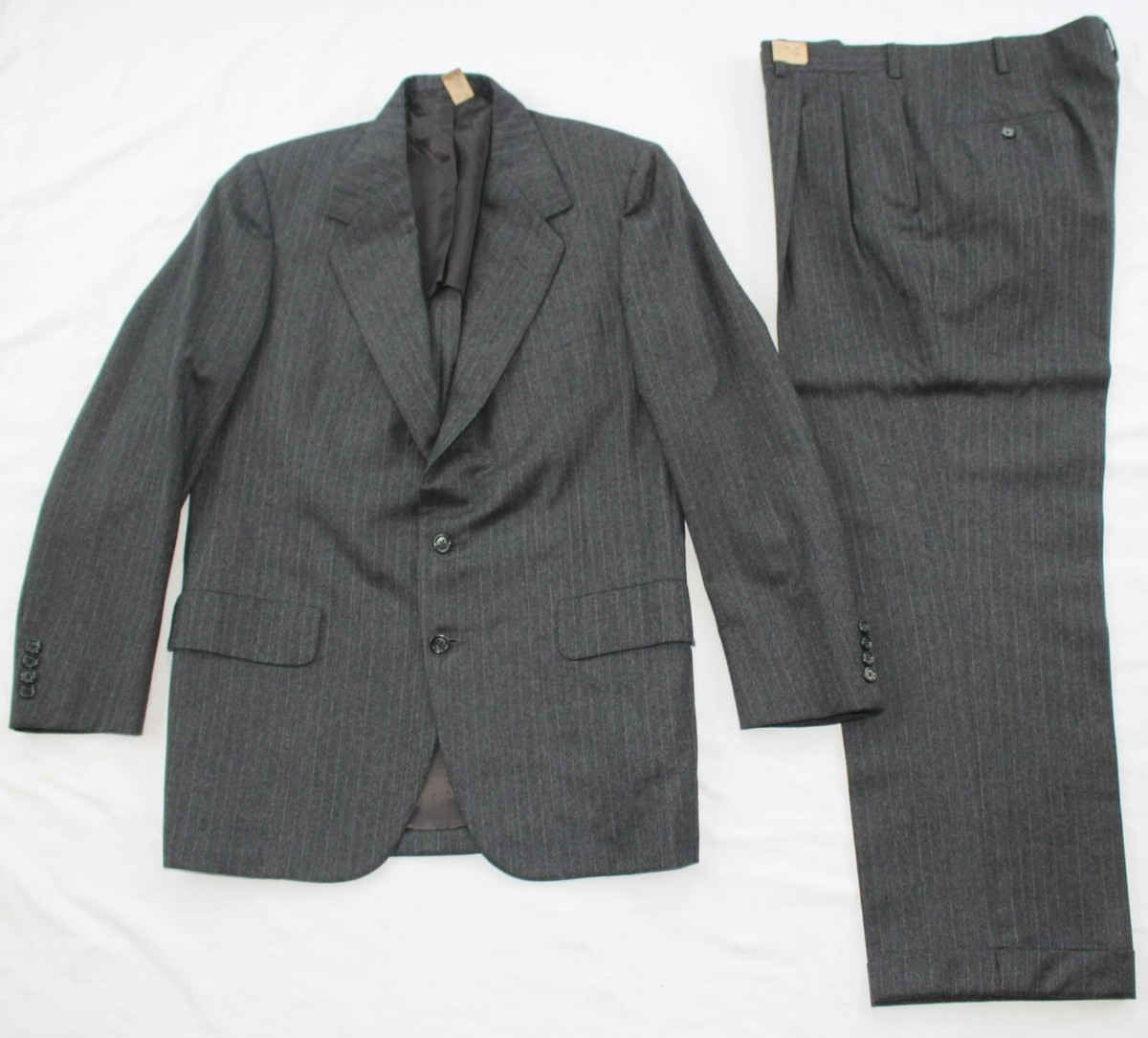(L02239) Oxxford Clothes ウール100% 高級ジャケット vtg OXXFORD Suit SUPER 100s WOOL Pinstriped Men's 40 Reg 40R Gray