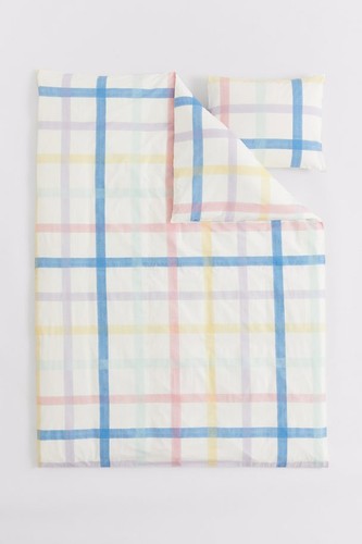 H&M HOME Gemusterte Bettwäsche fürs Einzelbett Weiß/Kariert 150cm.x200cm.50x60cm - Bild 2 von 2