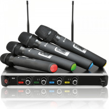 Quad Wireless Microphone System Uhf Handheld Licence Free - Dj Stage Vocal Mics