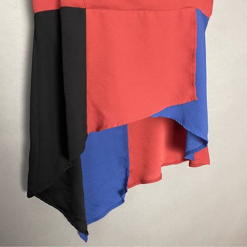Blusa asimmetrica BCBGMaxAzria colore bloccato top senza maniche scollo a V taglia media - Foto 6 di 13