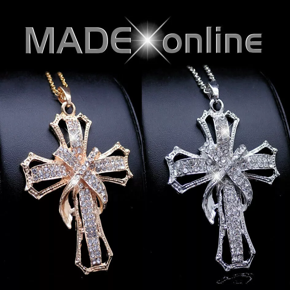 Silver rhinestone shop cross necklace