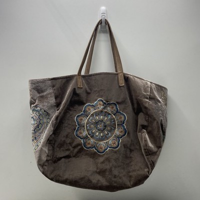 The Moshi Brown Brown Floral Paisley Velvet Double Handles Tote Bag