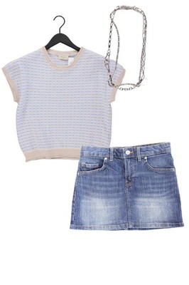 Damenmode Outfit Größe XS mit Free/Quent Strickshirt in Gr. XS und Halskette