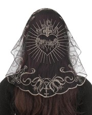 Small Round Sacred Heart Lace Mantilla Veil for Women Christian Head Veil