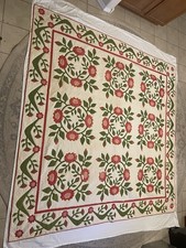 19th Century American Handmade Quilt 94  x93  Rose Appliqu  Antique