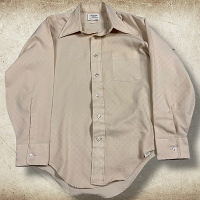 Vintage Arrow Ultressa Dacron Polyester Button Up Shirt Men 15.5x33 Yellow Disco