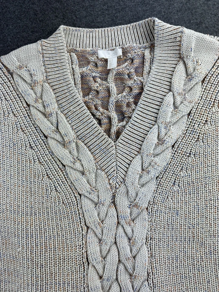 Chaleco Suéter COS Para Hombres Acanalado Cuello en V Grueso Tejido con Cable Talla Mediana Moteado Marfil Foto 3 de 4