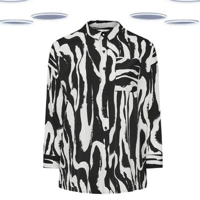 Ex Women's Plus Size Swirl Print Oversized Shirt in Black/White (Defect)