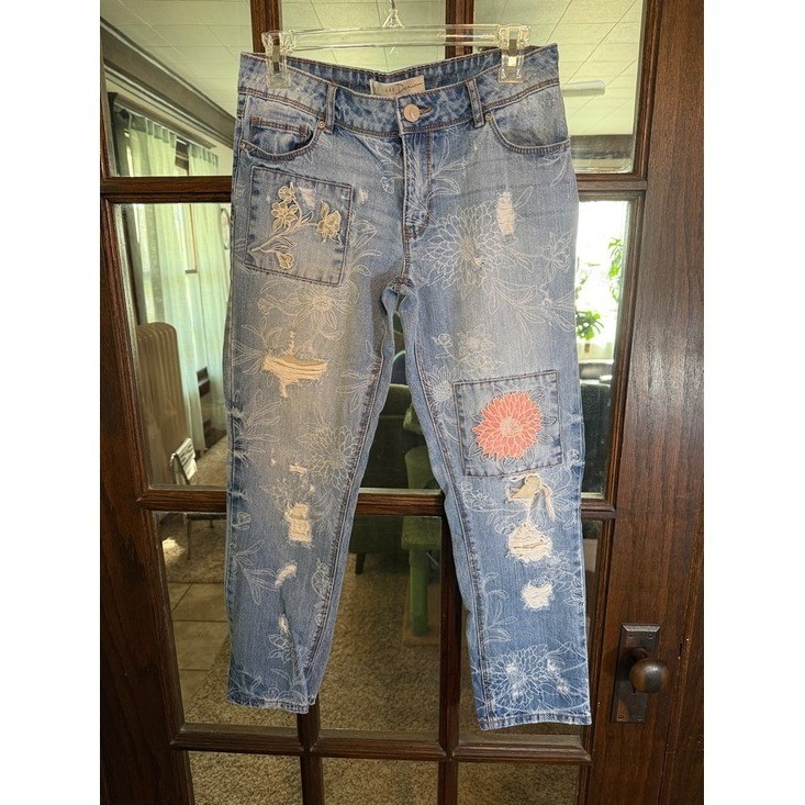 EST. 1946 Denim Floral Embroidered Distressed Jeans Light Wash Womens Size 6-image