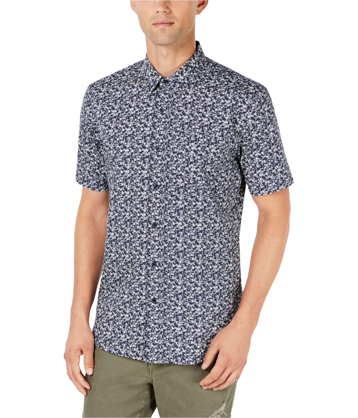 Мужская рубашка American Rag Tangled с цветочным принтом на пуговицах, синяя, маленькая