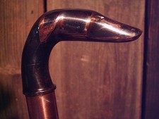walking stick cane BRONZED HOUNDS HEAD handle smooth tapered hickory wood shaft
