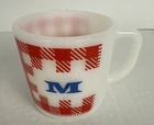 VINTAGE Westfield Milk Glass Mug Red Gingham Letter "M" Initial Mug Heat Proof