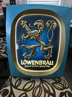 Lowenbrau Lighted Beer Sign 1970s Vintage Gold Lion, Aqua Border, Tested Working