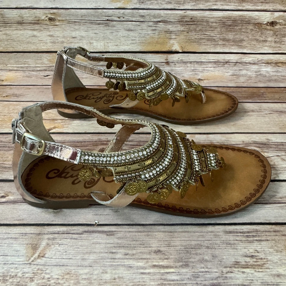 Naughty Monkey Womens Gold Coin and Rhinestone Gypsy Thong Sandals 10 - Image 2 of 4
